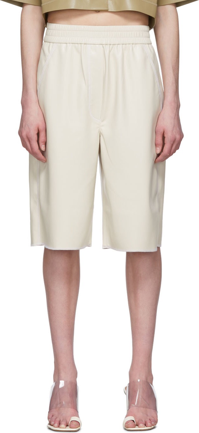 Nanushka Off-White Vegan Leather Yolie Long Shorts