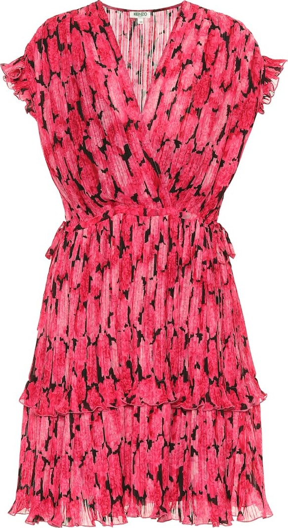 KENZO Floral pleated chiffon minidress
