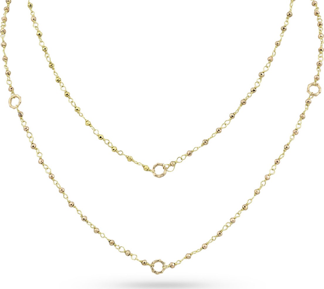Dominique Cohen 18k Gold Yellow Pyrite & Bamboo Link Necklace, 42"L