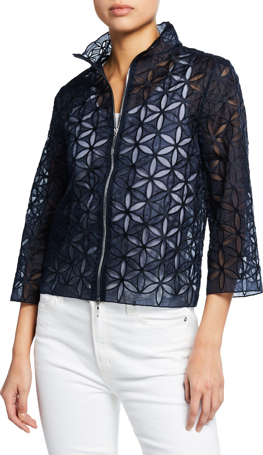 Elie Tahari Rainer Zip-Front Floral-Patterned Cropped Jacket