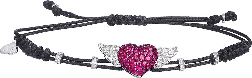 Pippo Perez 18k Diamond & Ruby Winged Heart Pull-Cord Bracelet