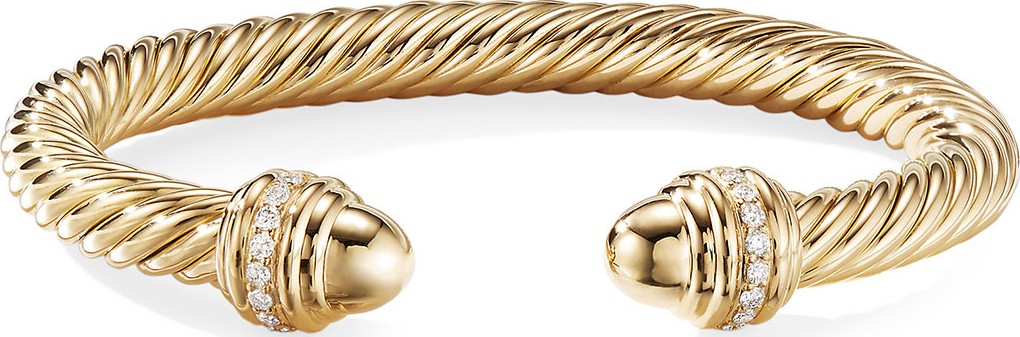 David Yurman 18k Cable Bracelet w/ Diamonds, 7mm, Size S