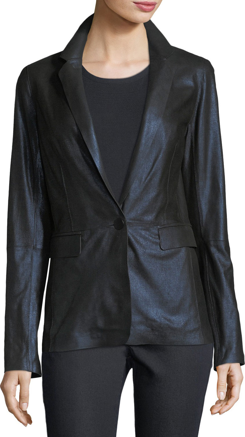 Lafayette 148 New York Lyndon Metallic Leather Blazer