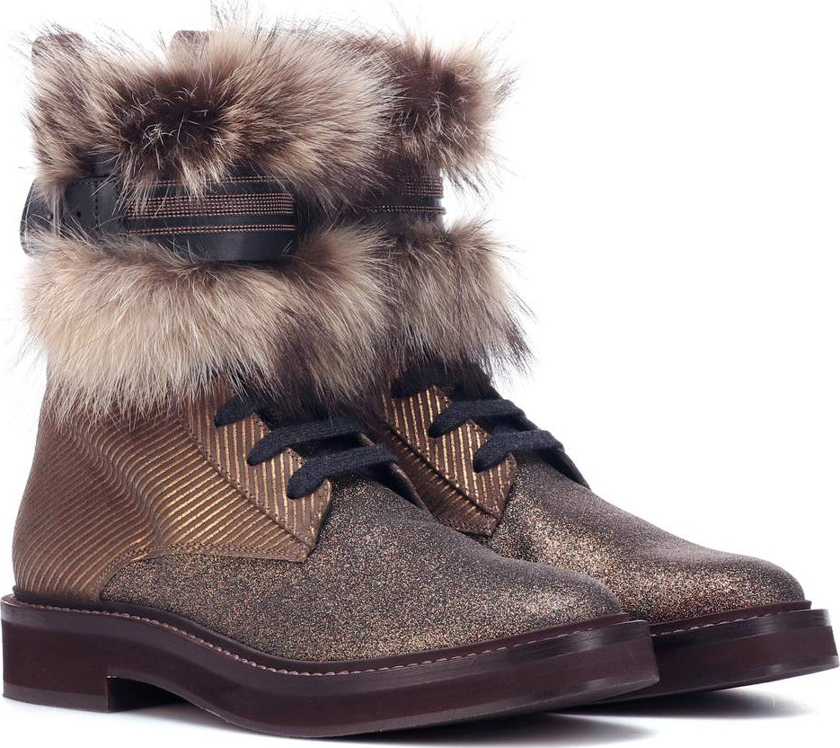 Brunello Cucinelli Fur-trimmed ankle boots