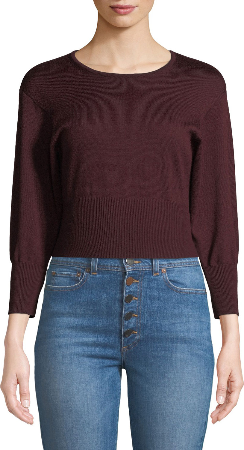 DIANE von FURSTENBERG Crewneck Cropped Knit Pullover Sweater