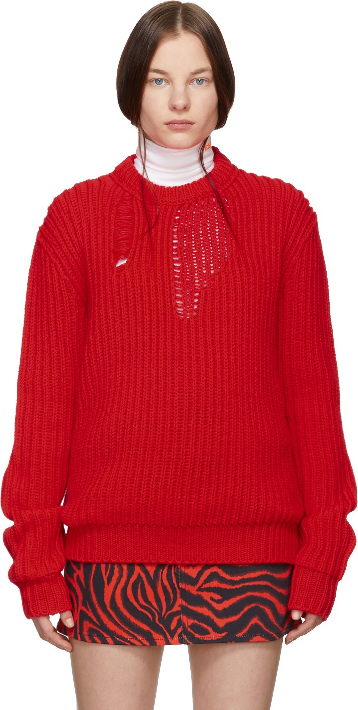 Calvin Klein 205W39NYC Red Technical Knit Sweater