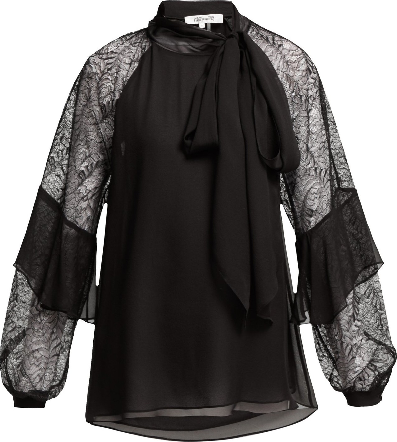 DIANE von FURSTENBERG Mariela silk and lace pussy-bow blouse