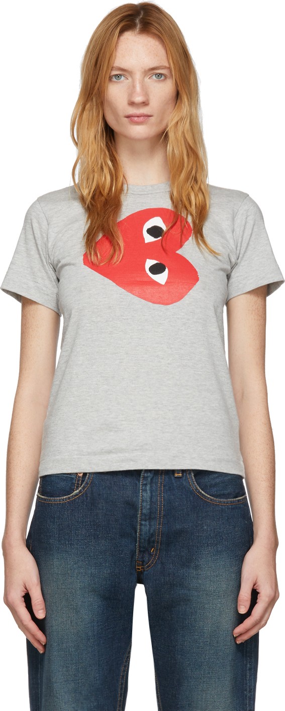Comme Des Garcons PLAY Grey Horizontal Heart T-Shirt