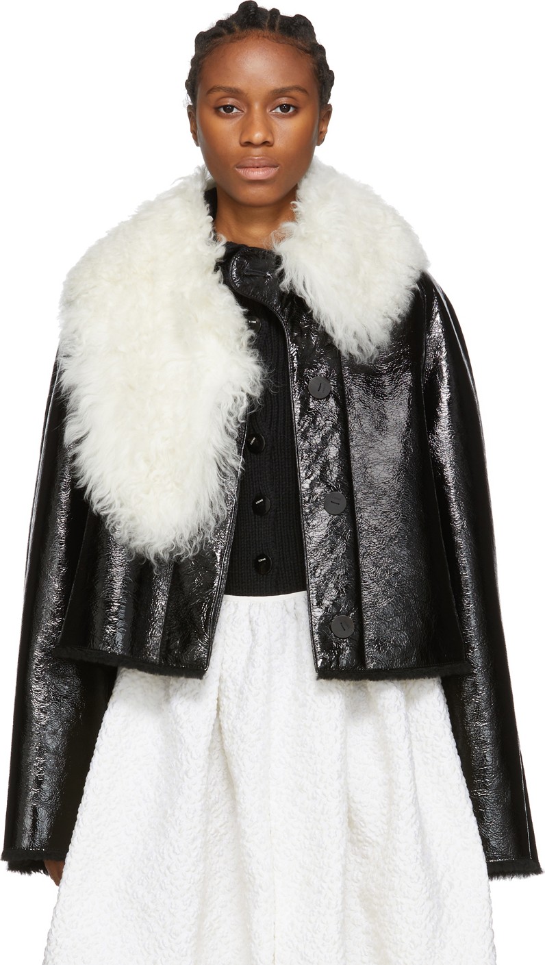 LOEWE Black & White Shearling Leather Jacket