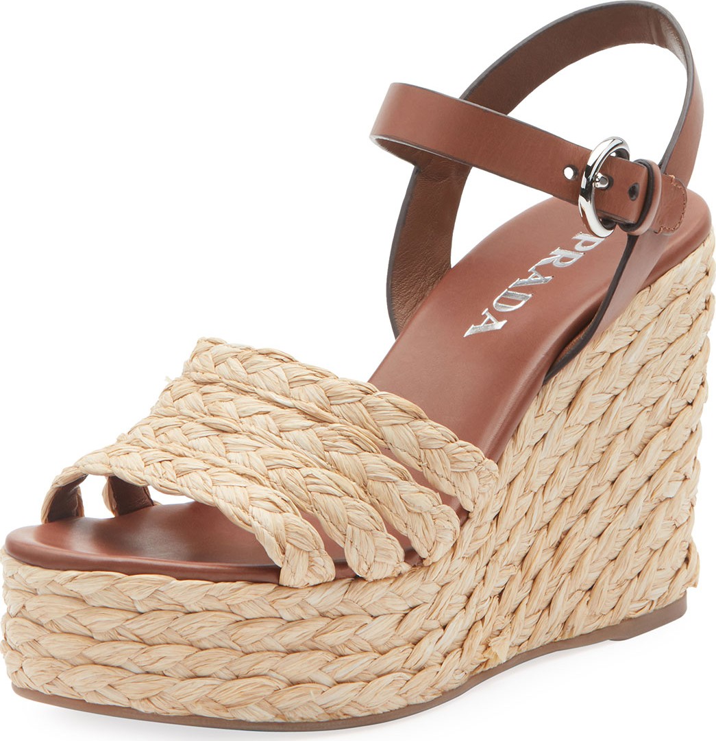 Prada Woven Raffia Platform Sandals