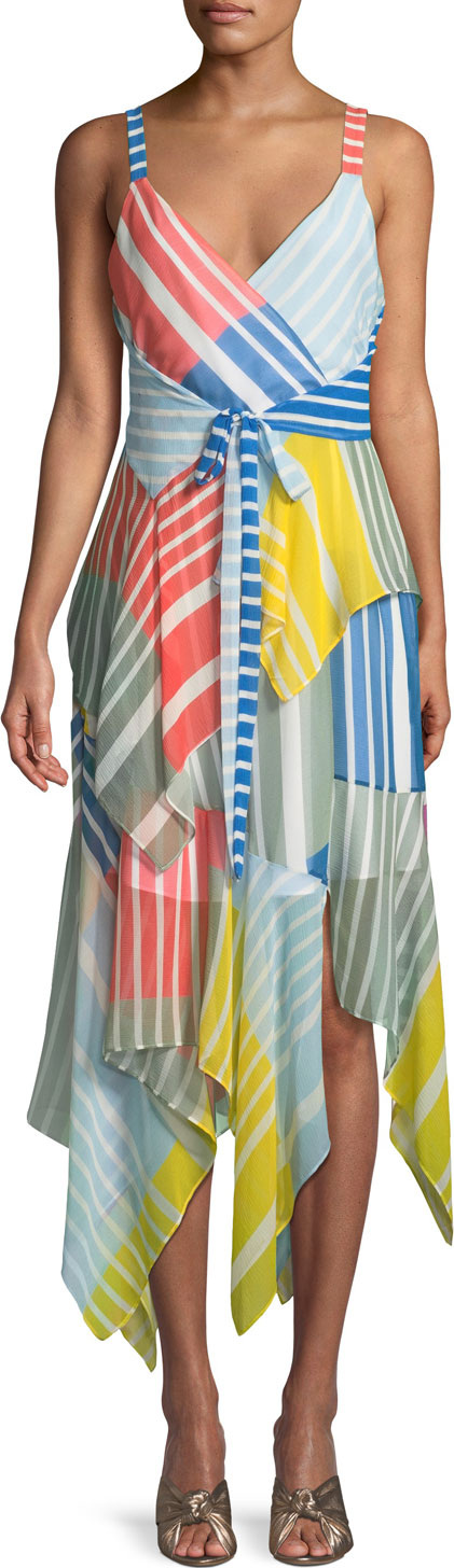 Tanya Taylor Goldie Striped Colorblock Sleeveless Dress