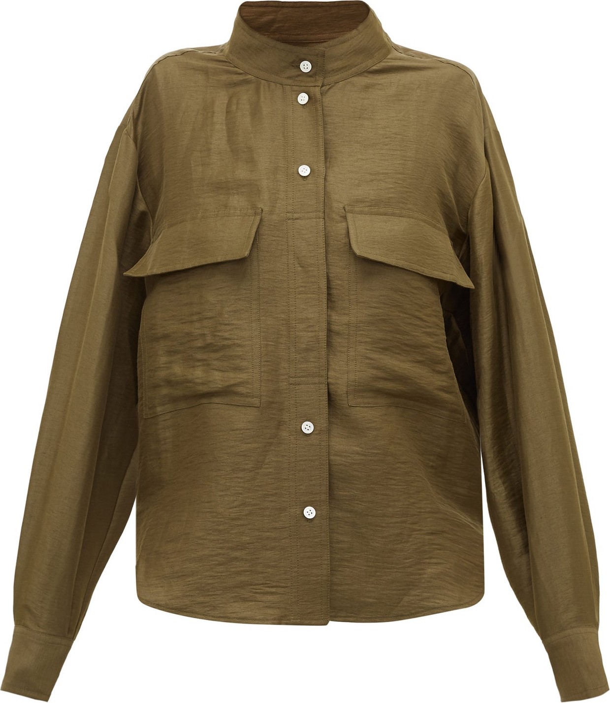 FRAME DENIM Stand-collar linen-blend shirt