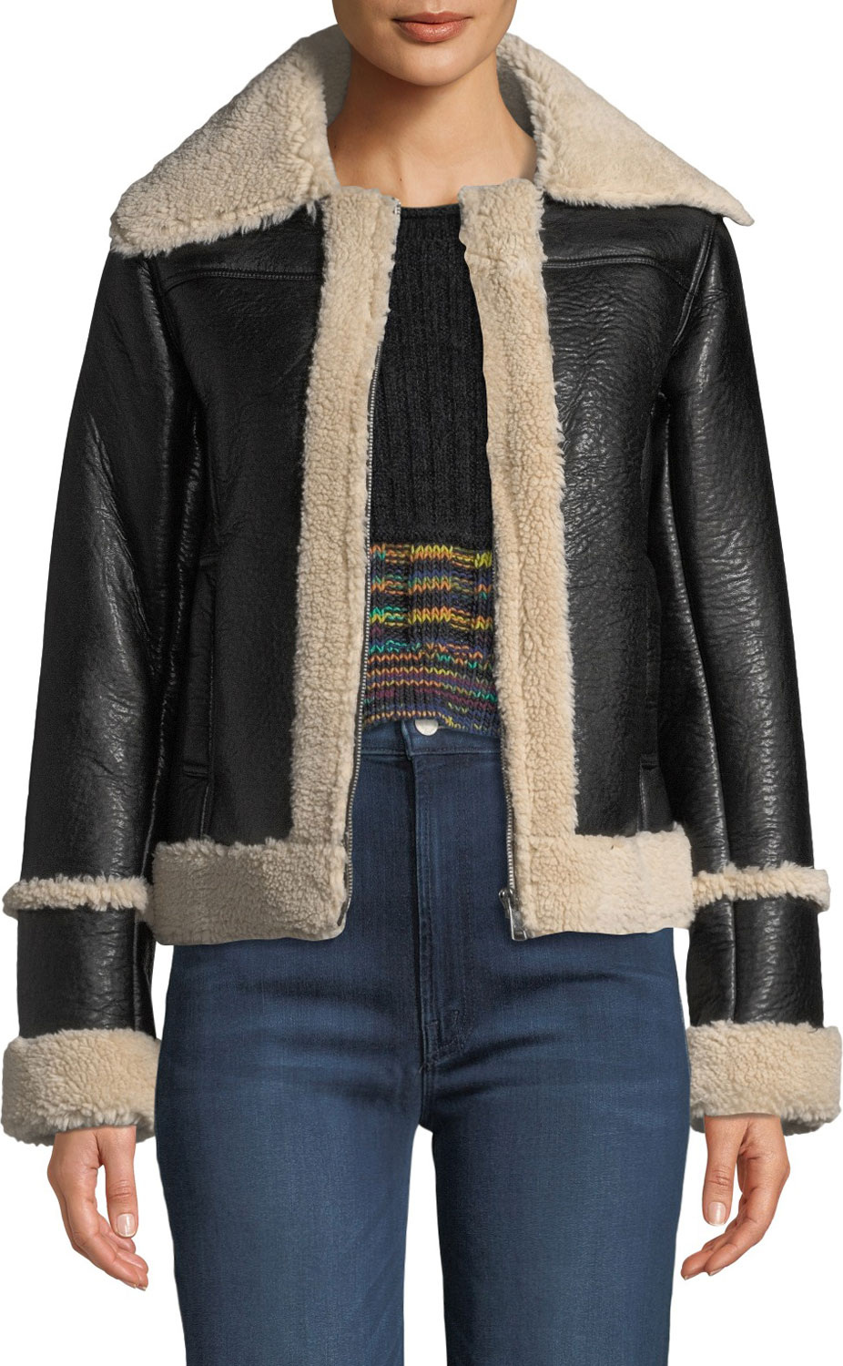 MOTHER The Boxy Zip Moto Faux-Leather Jacket