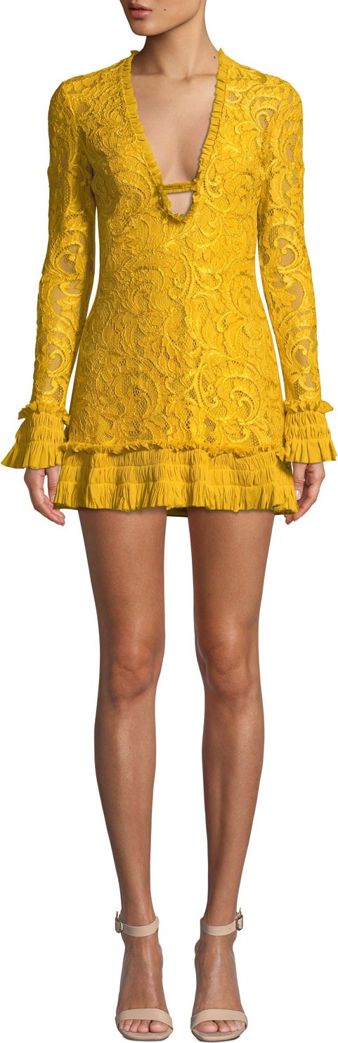 Alexis Nuray Plunging Lace Long-Sleeve Mini Dress