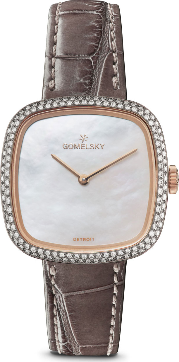 Gomelsky 32mm Eppie Diamond Watch w/ Gray Alligator Strap