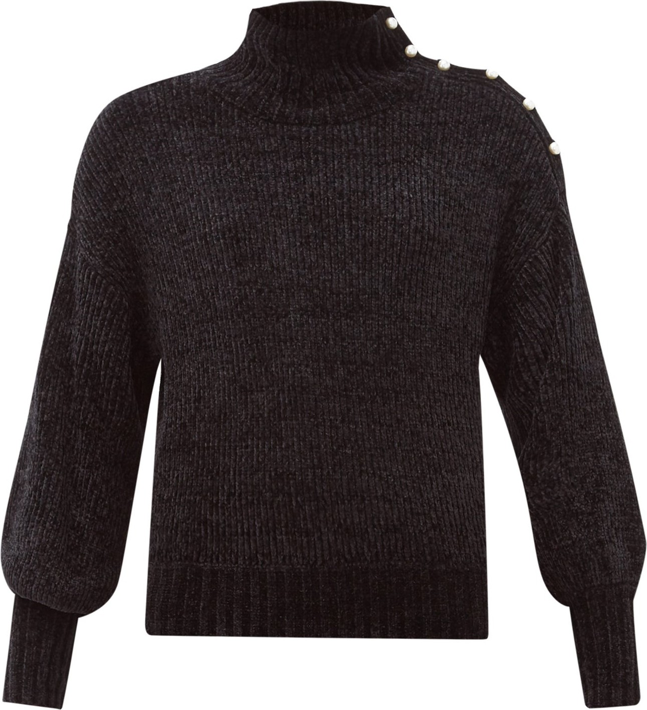 Staud Paloma faux-pearl high-neck chenille sweater