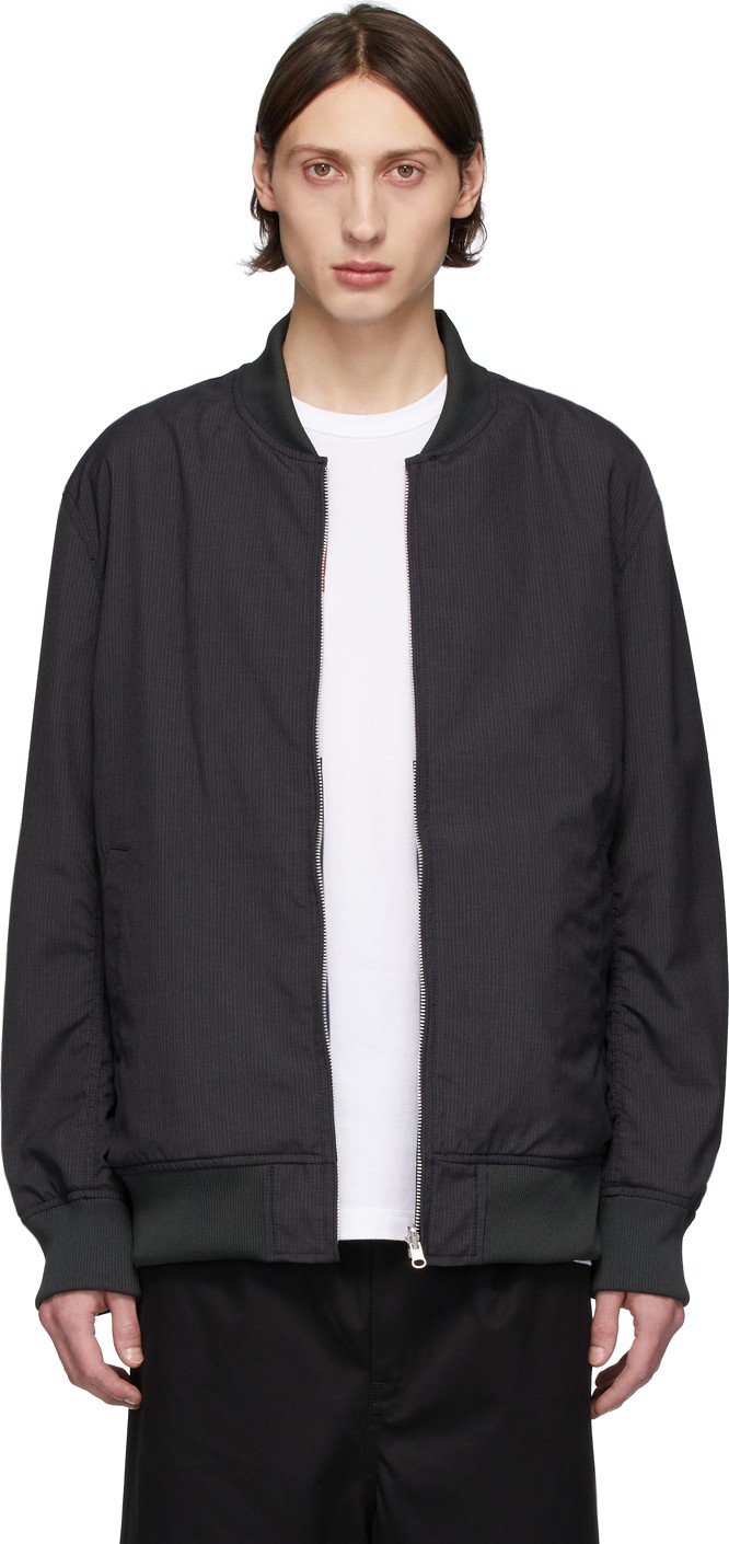 Comme des Garçons Homme Reversible Grey Wool Stripe Bomber Jacket
