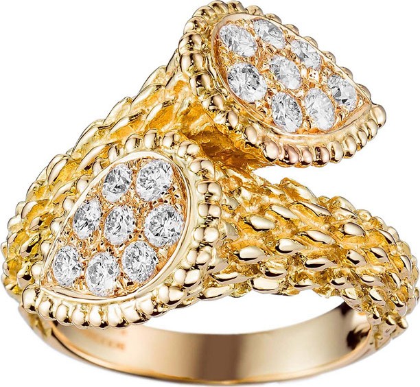 Boucheron Serpent Boheme 18k Gold Diamond Bypass Ring, Size 54