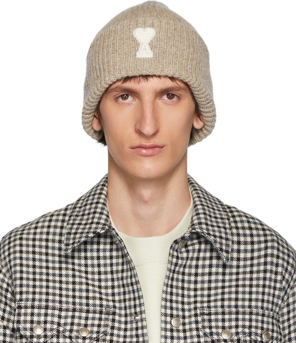 AMI Beige Ami De Coeur Beanie