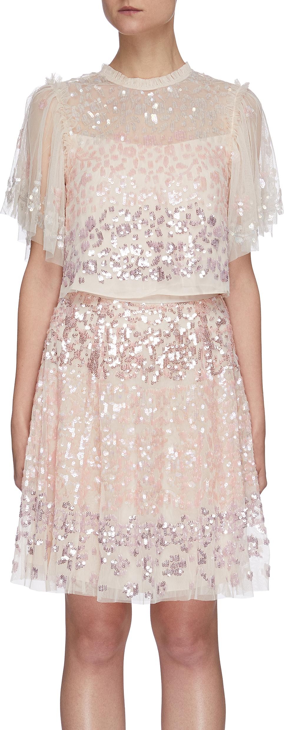 Needle & Thread Sequin embellished tulle crop top