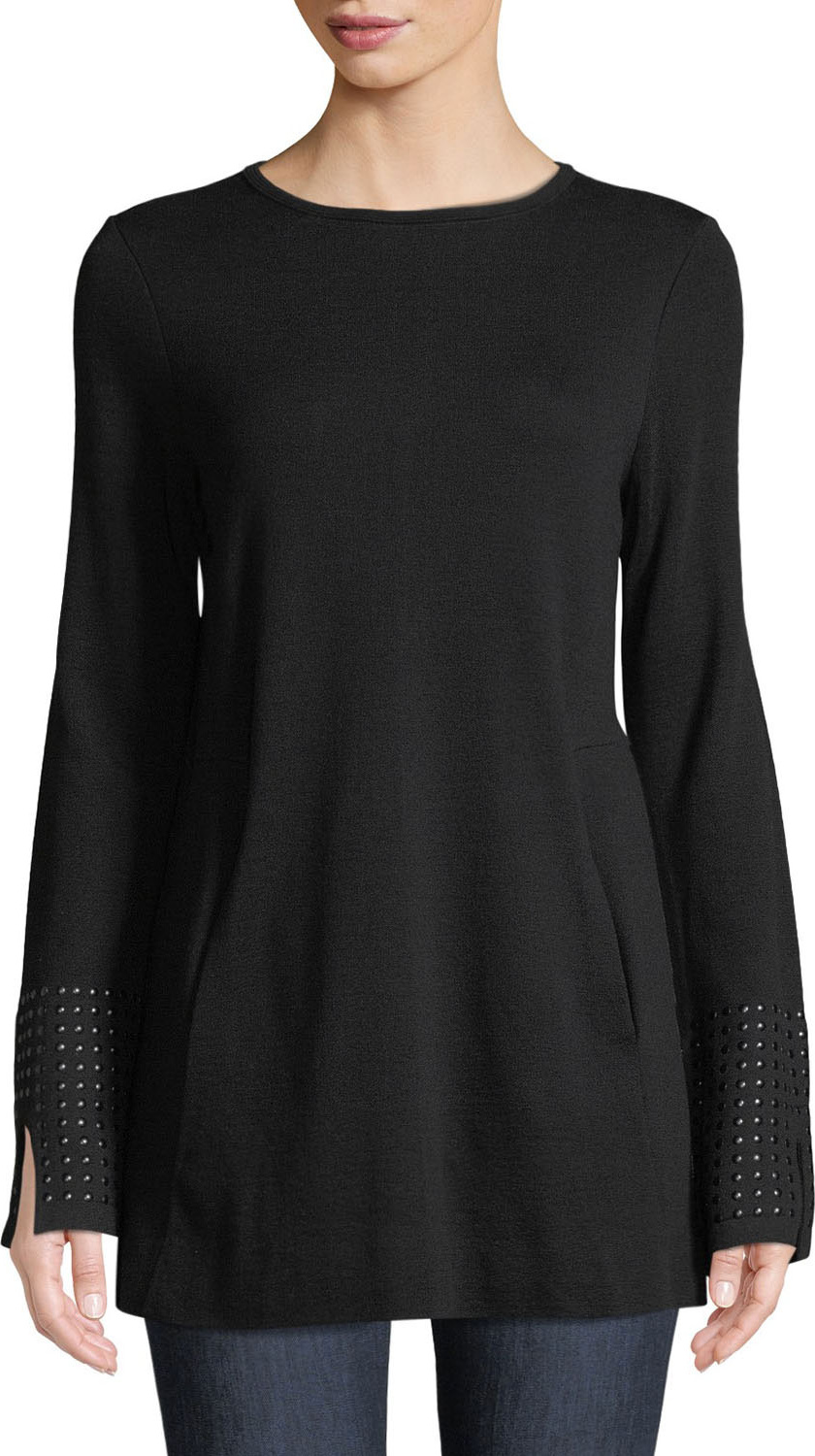 NIC+ZOE Round-Neck Long-Sleeve Grommet-Cuff Knit Top