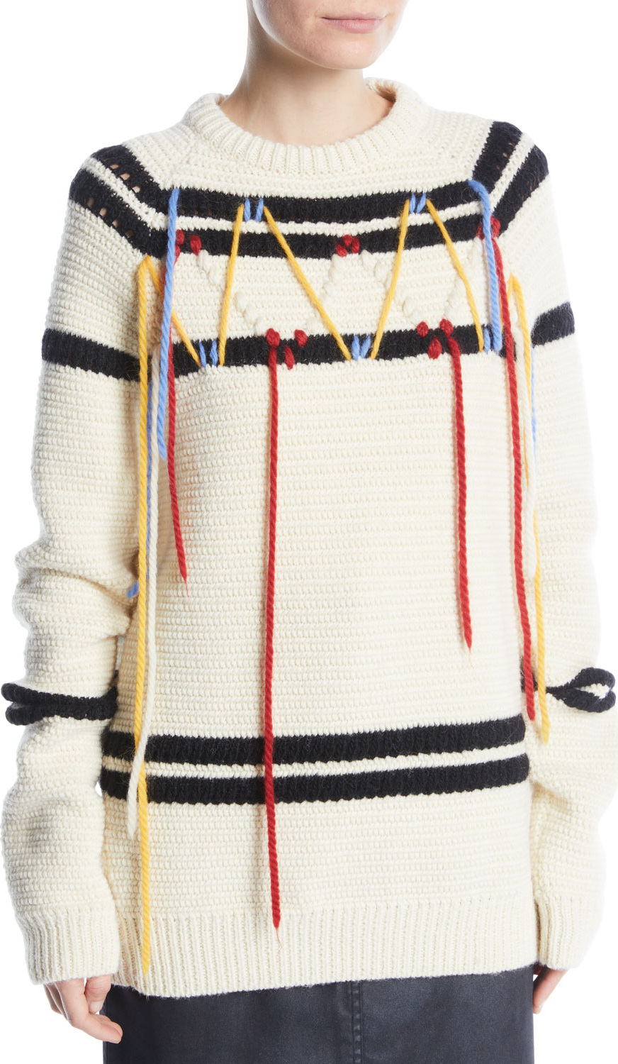 Calvin Klein 205W39NYC Crewneck Floating Yarn Striped Wool Knit Sweater