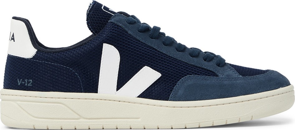 Veja V-12 Leather and Rubber-Trimmed Suede and B-Mesh Sneakers