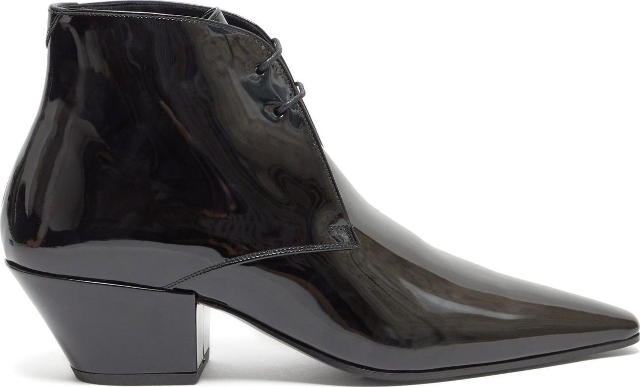 Saint Laurent Bell lace-up patent-leather ankle boots