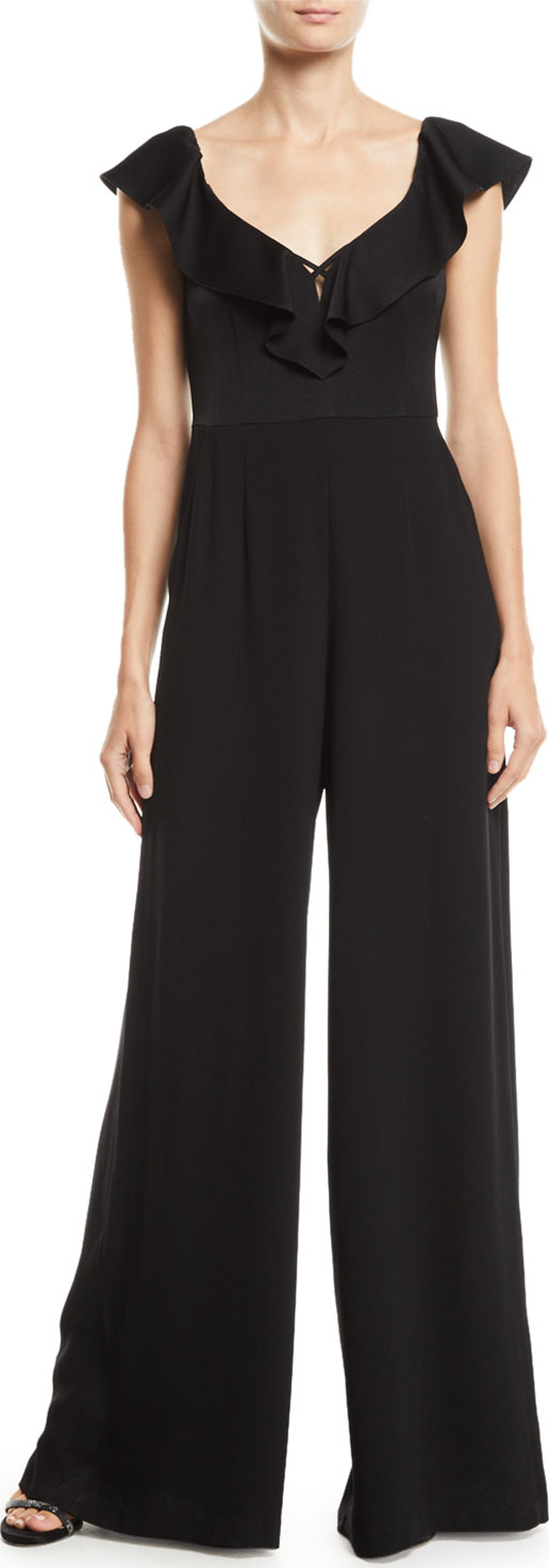 Nanette Lepore Hookah Ruffle-Trim Satin Crepe Jumpsuit