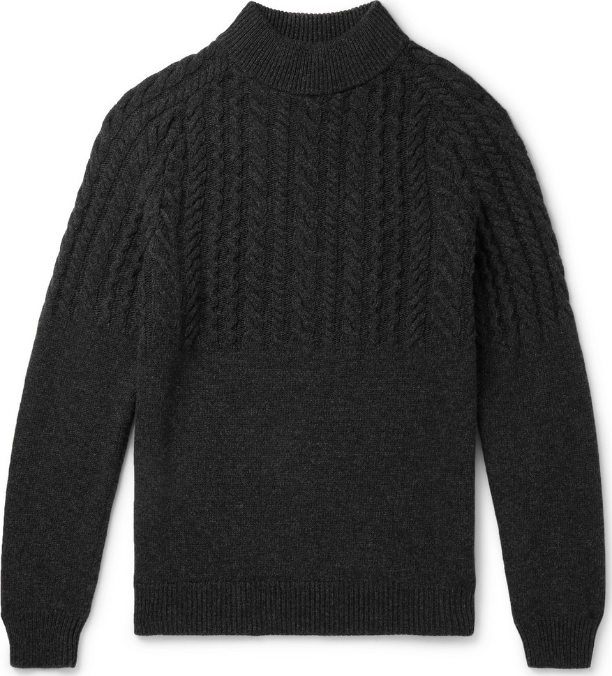 Incotex Cable-Knit Wool and Cashmere-Blend Mock-Neck Sweater