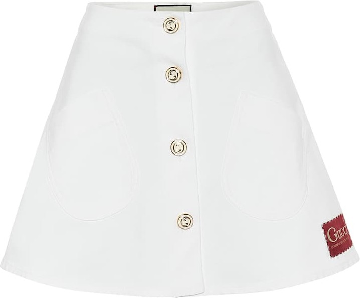 Gucci Appliquéd denim A-line miniskirt