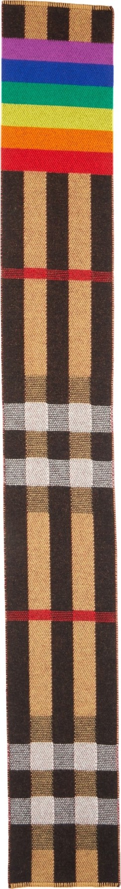 Burberry London England Rainbow Stripe Mega Check Cashmere Blanket Scarf