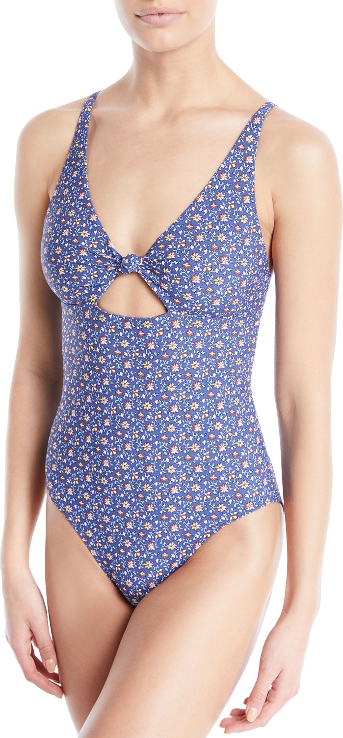 Tory Burch Palma Floral Knot-Front One-Piece Swimsuit