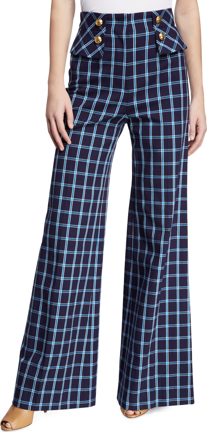 Escada High-Waisted Wide-Leg Windowpane Pants