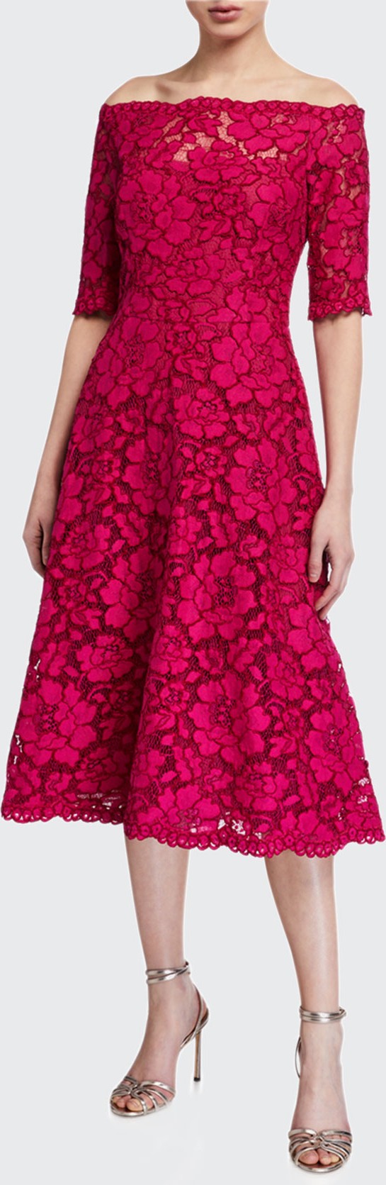 Rickie Freeman for Teri Jon Lace Off-the-Shoulder Scallop Dress