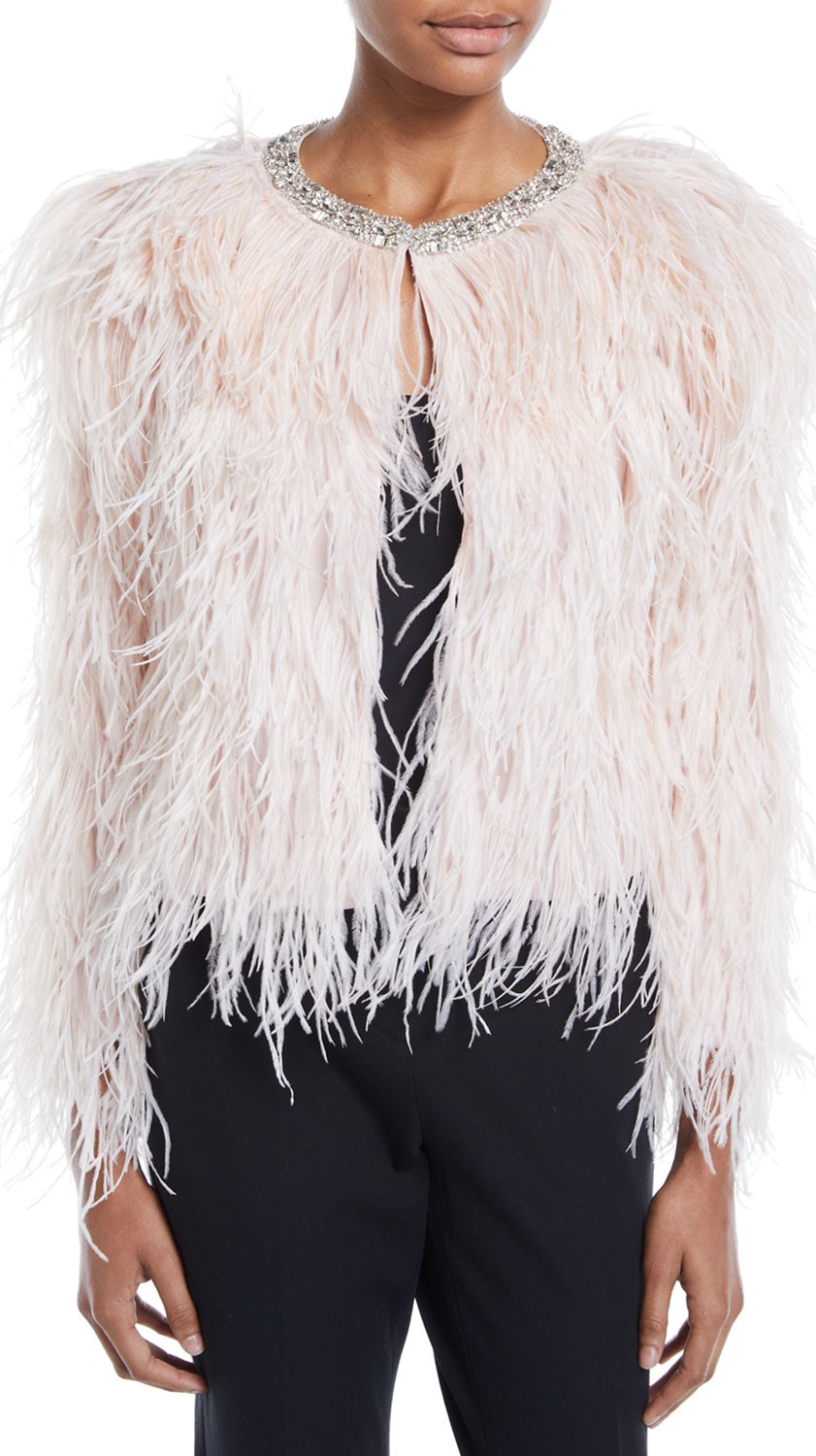 Carolyn Rowan Ostrich Feather Jacket with Swarovski Crystals