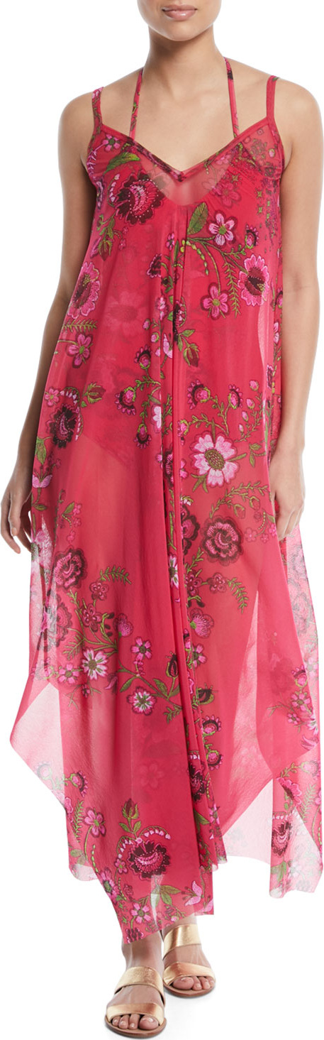 Fuzzi Floral-Print Maxi-Length Coverup Dress