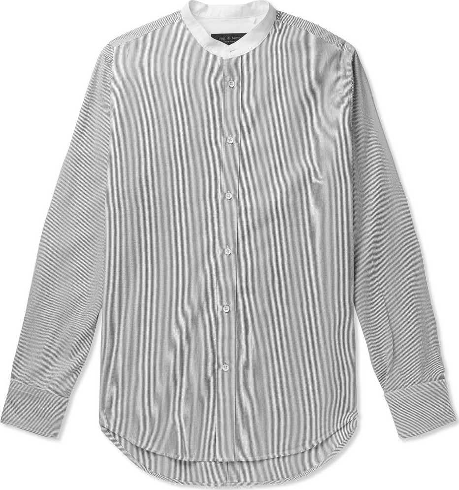 Rag & Bone Grandad-Collar Striped Cotton Shirt