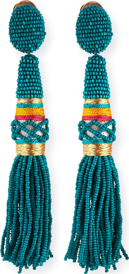 Oscar De La Renta Beaded Tassel Clip-On Earrings