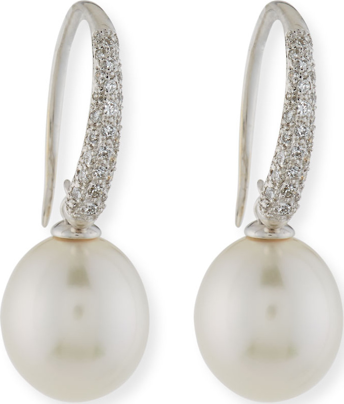 Assael Pavé Diamond & South Sea Pearl Drop Earrings
