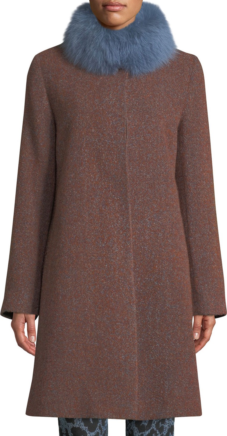 Fleurette Long Alpaca & Wool-Blend Coat w/ Fur Collar