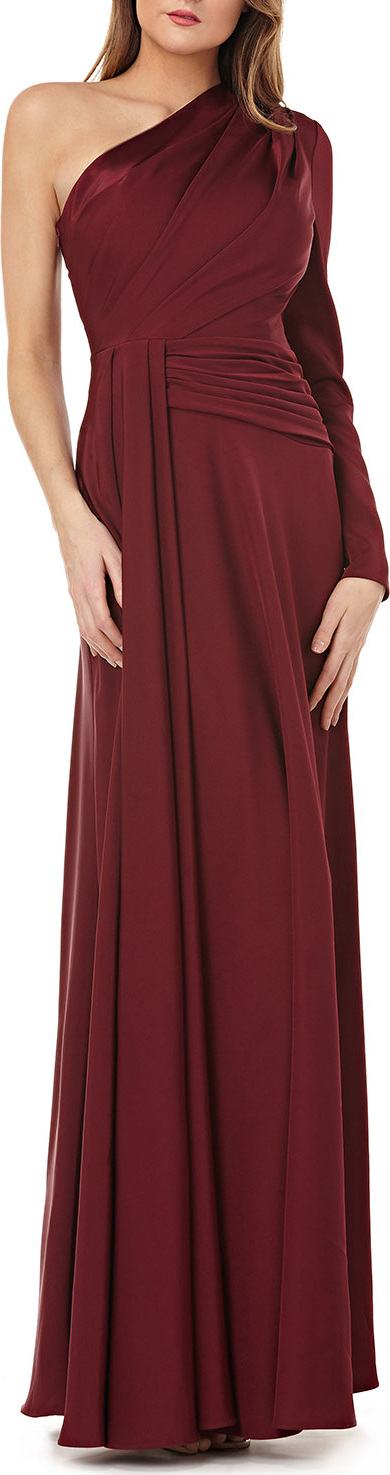 Kay Unger One-Shoulder Gown w/ Draped Sash