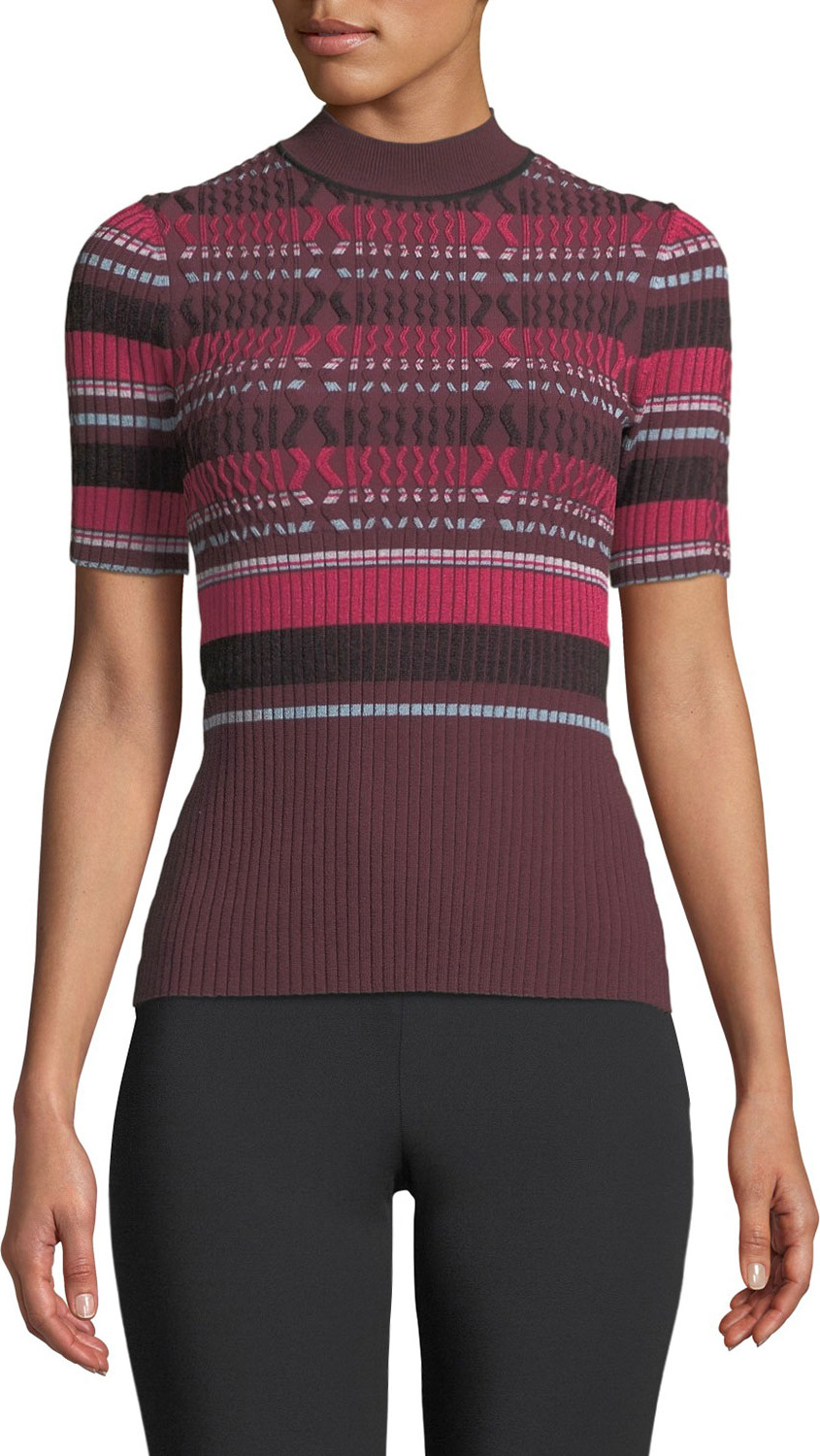 Opening Ceremony Fitted Ribbed Short-Sleeve Striped Top