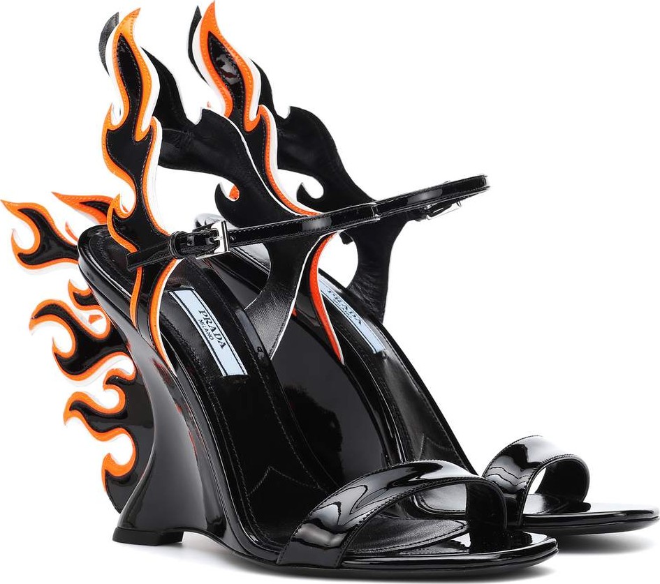 Prada 100 Flame leather wedge sandals