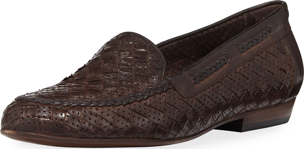 Sesto Meucci Nellie Woven Perforated Loafer, Dark Brown
