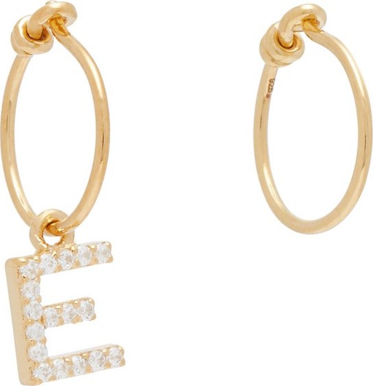 Theodora Warre Mismatched E-charm gold-plated hoop earrings