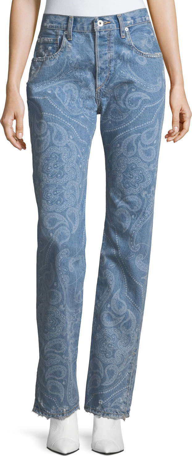 Jonathan Simkhai Paisley-Printed High-Rise Straight-Leg Denim Pants Jonathan Simkhai Paisley-Printed High-Rise Straight-Leg Denim Pants