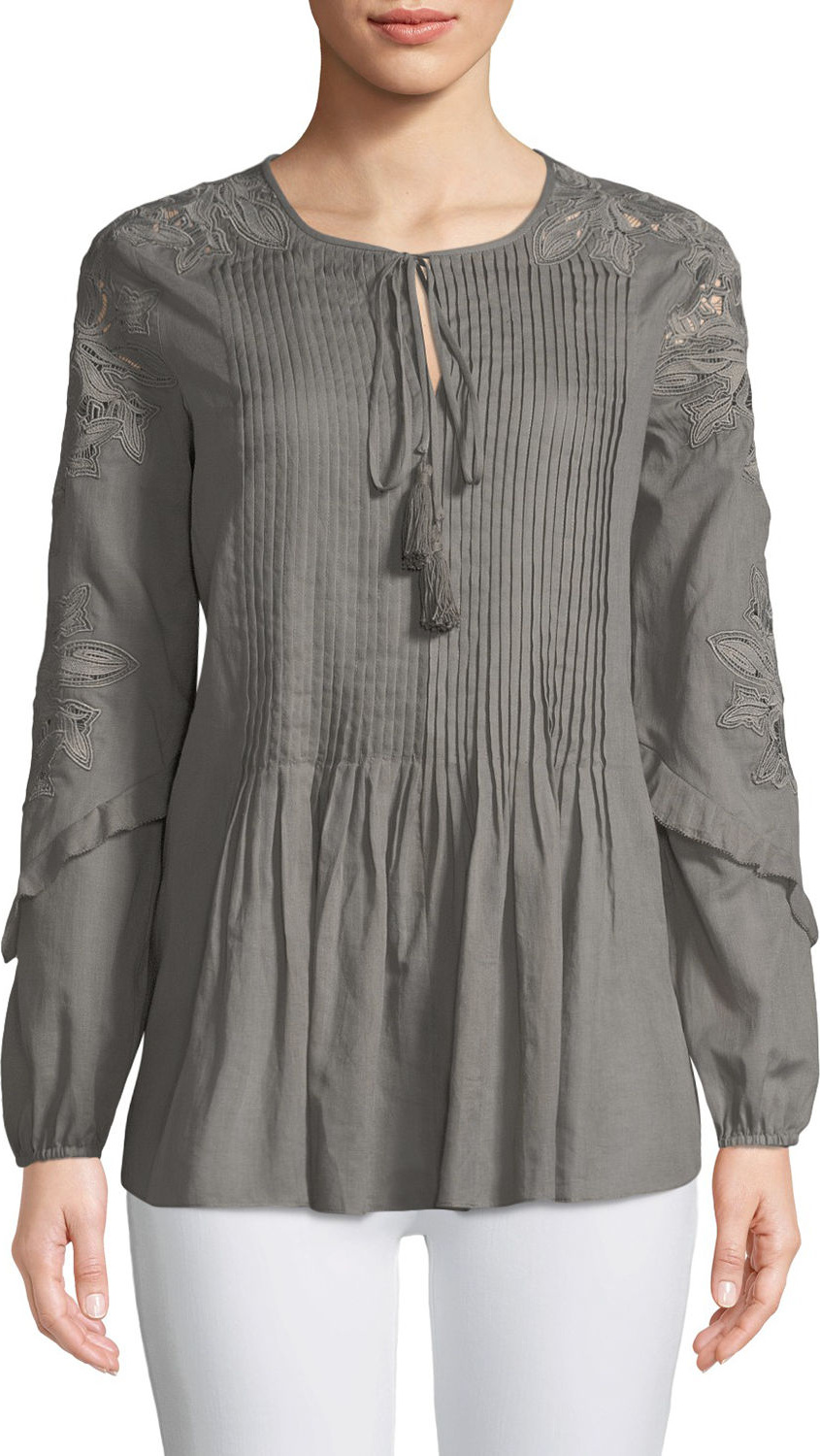 Elie Tahari June Floral-Embroidered Blouse