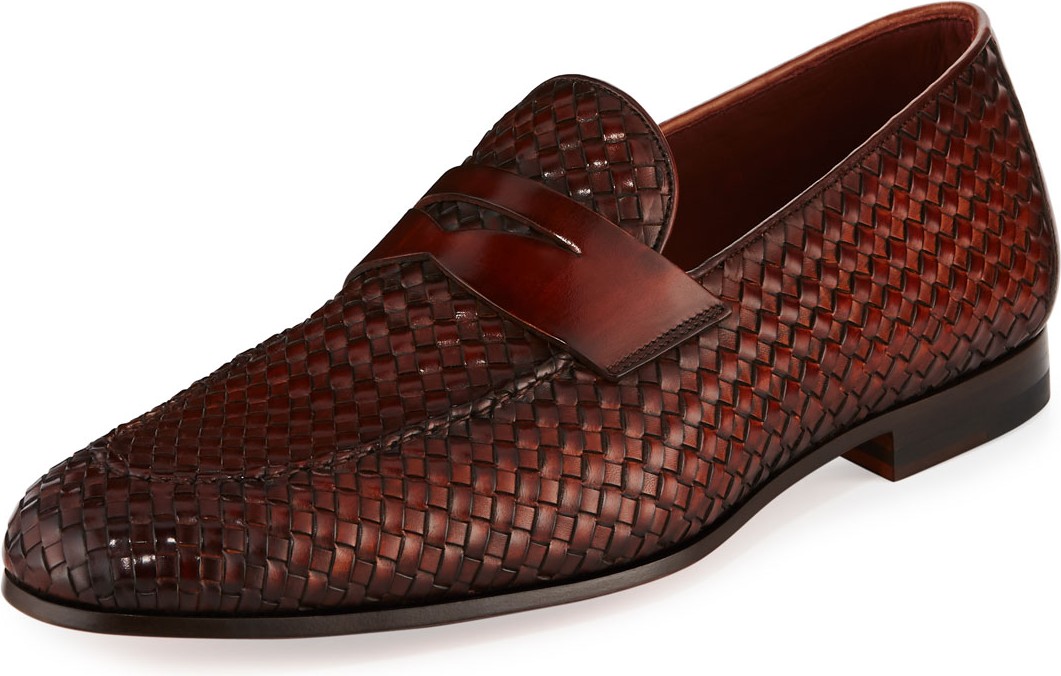 MAGNANNI Woven Leather Penny Loafer, Brown