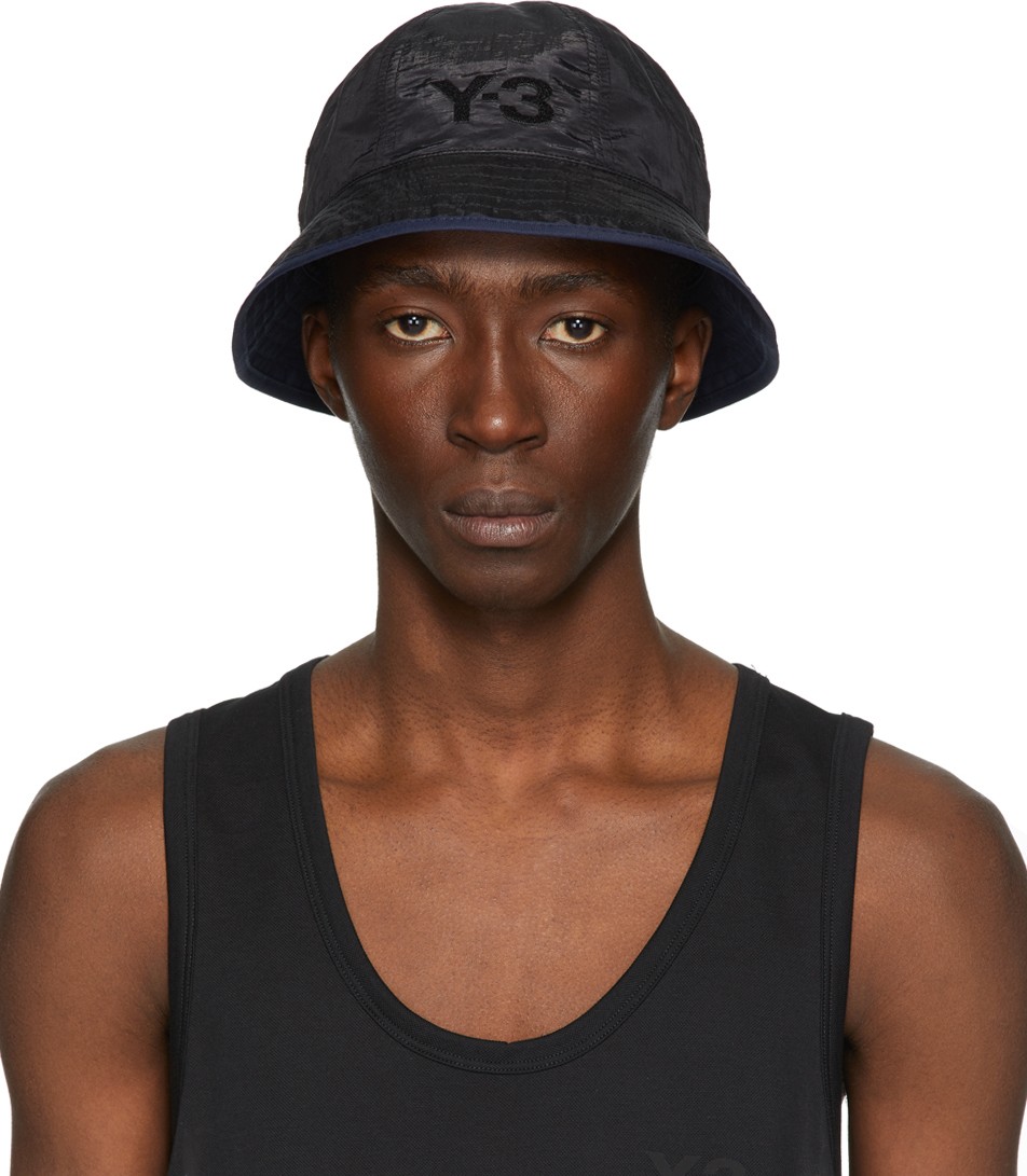 Y-3 Reversible Black & Navy Logo Bucket Hat
